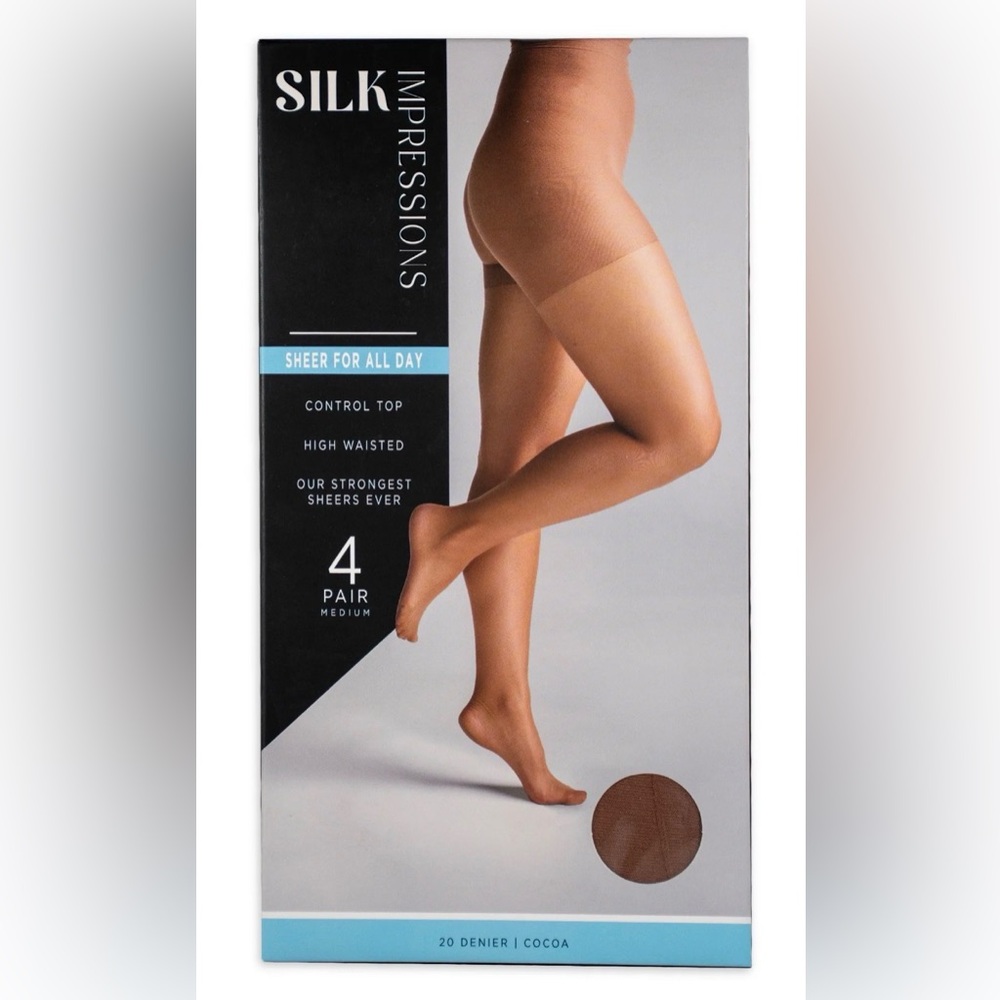 Sheer High-Waist Control Top Hosiery - Coca - 4 Pair